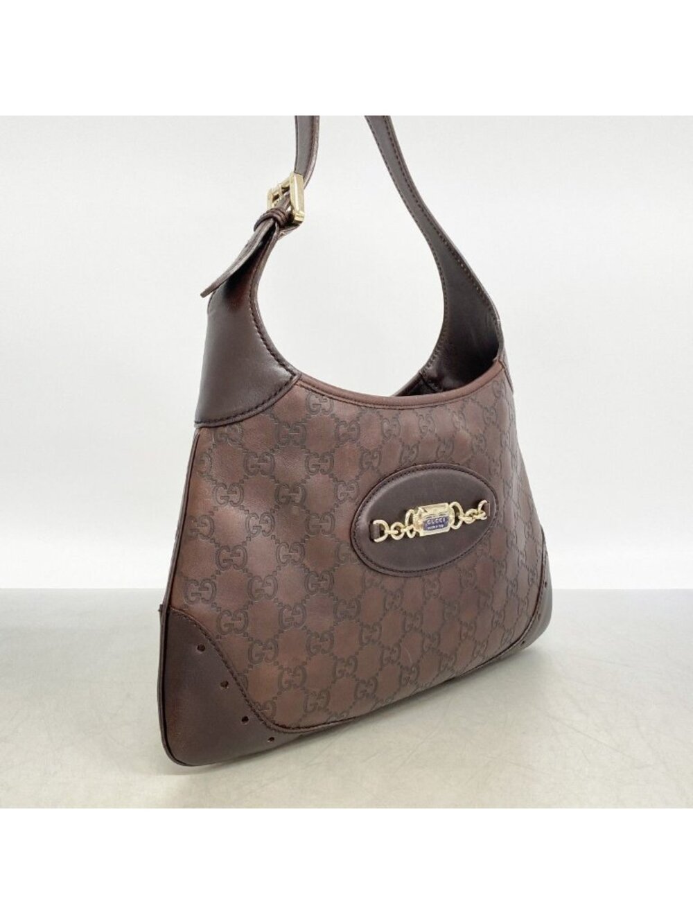 Gucci Shoulder Bag Guccissima Leather Dark Brown Chien Pants Gold - Picture 2 of 10